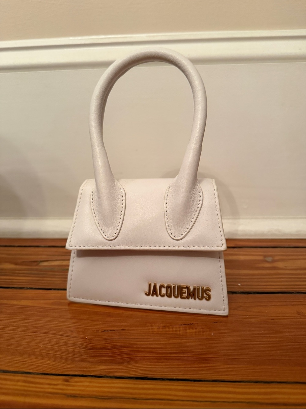 Jacquemus White Mini Le Chiquito Top-Handle Bag with Gold Logo